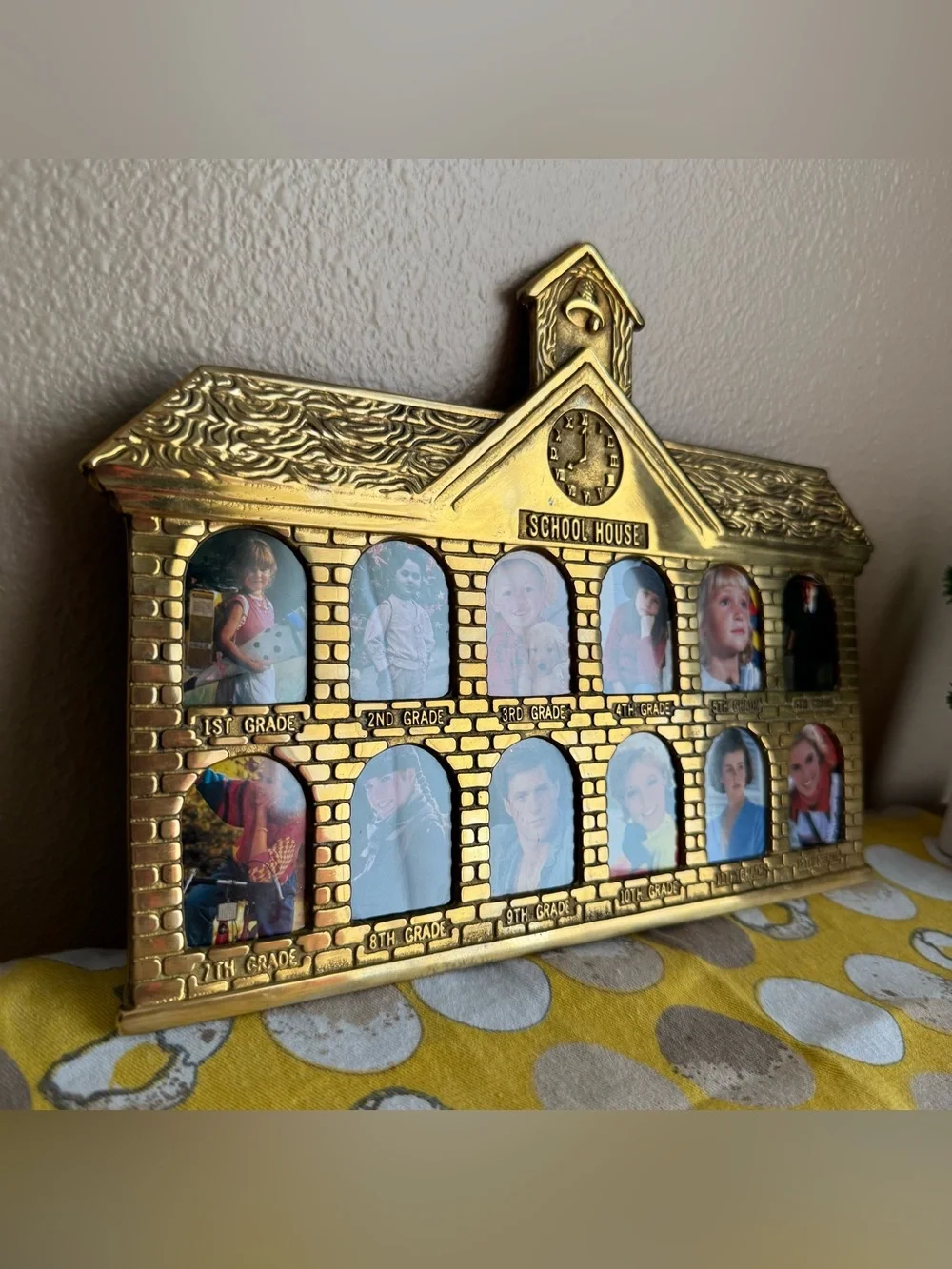 Vintage brassy School Days hanging picture frame